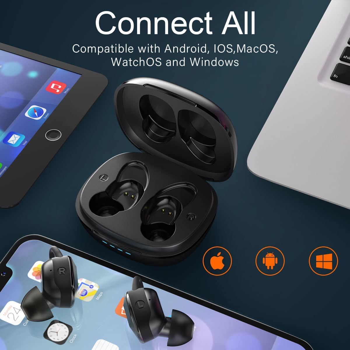 Wireless Earbuds Bluetooth 5.3 Earbuds Headphones IPX8 Waterproof Sport Earbuds with Multi Wingtips 40H Playtime Deep Bass Dual Mic Touch Control Charging Case for Workout Running Fitness
